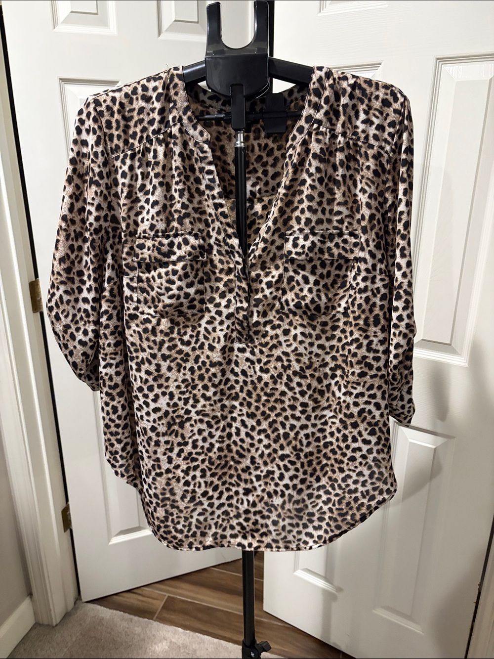 Torrid 1 (XL) Leopard Print Split-Neck Blouse - Tan and Black